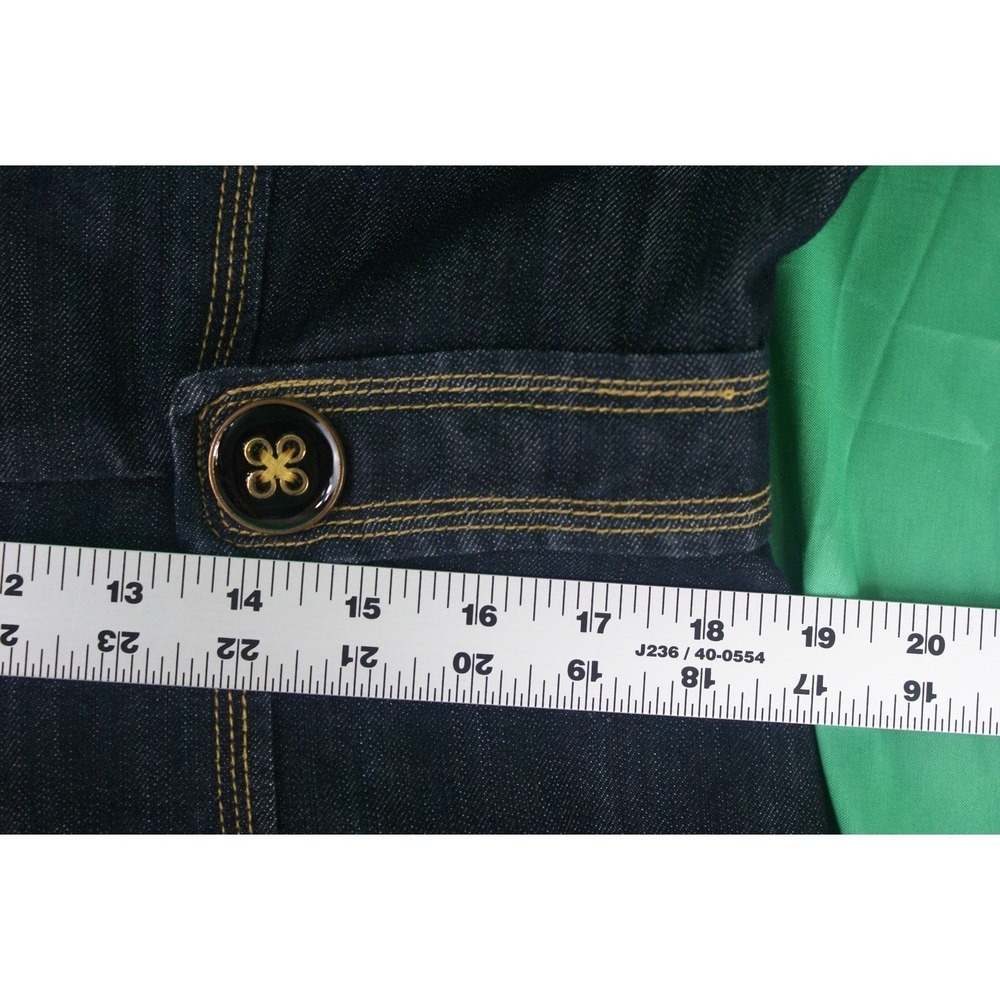 90's Vintage Baccini Denim Jacket Dark Wash Pleated Back 3/4 Sleeve Womens Large - Picture 12 of 13